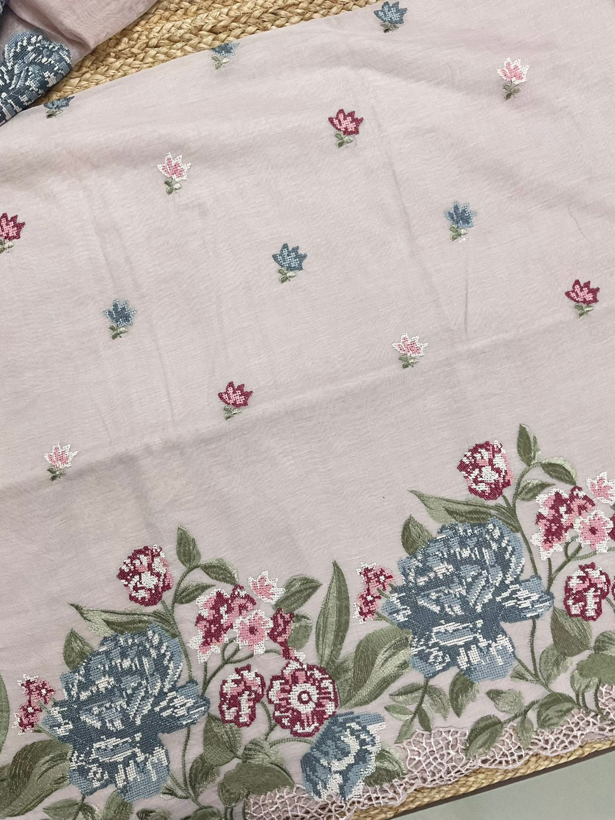 Pure Chanderi Embroidered Suit - Beigish Lilac