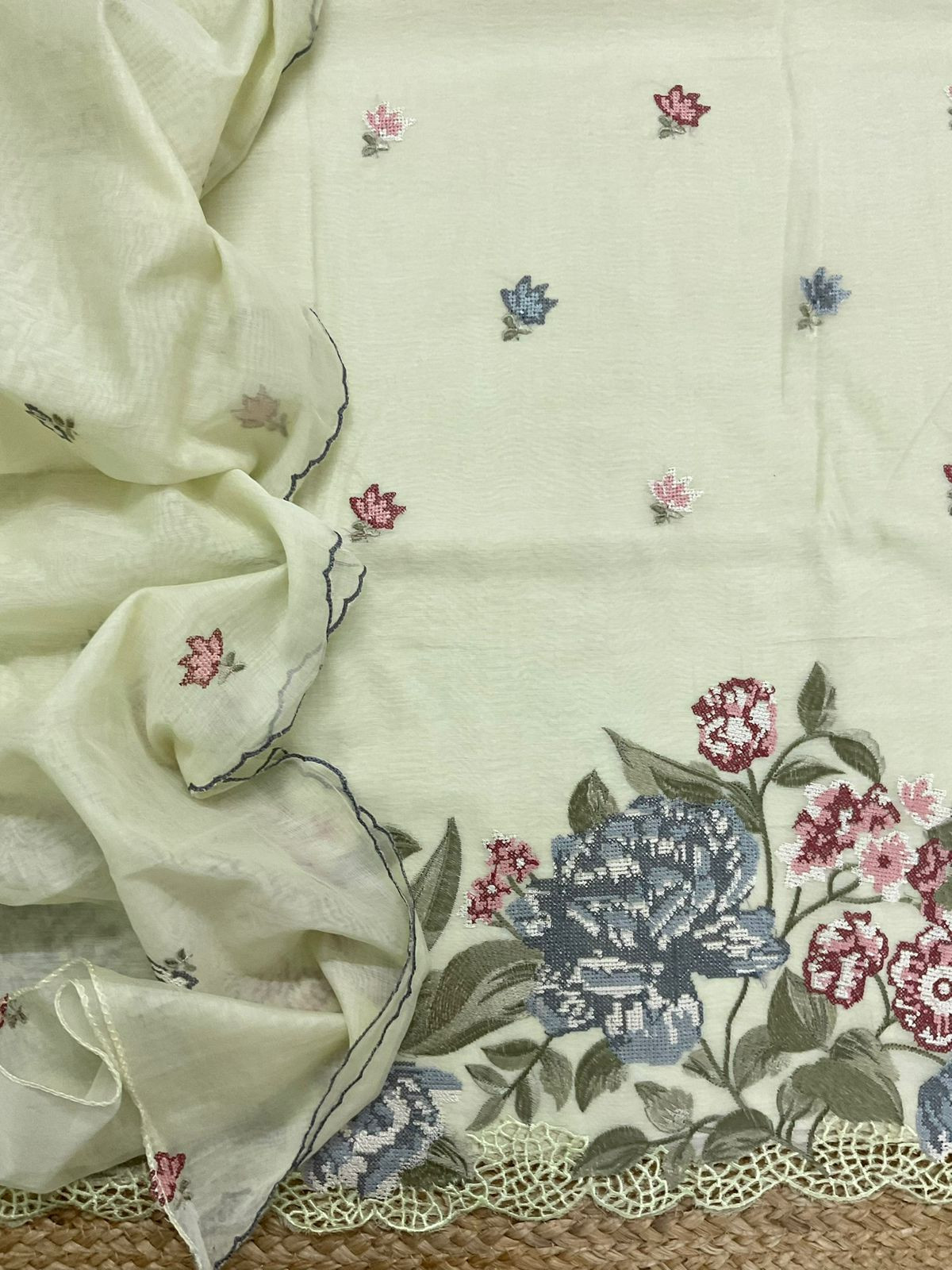 Pure Chanderi Embroidered Suit - Green