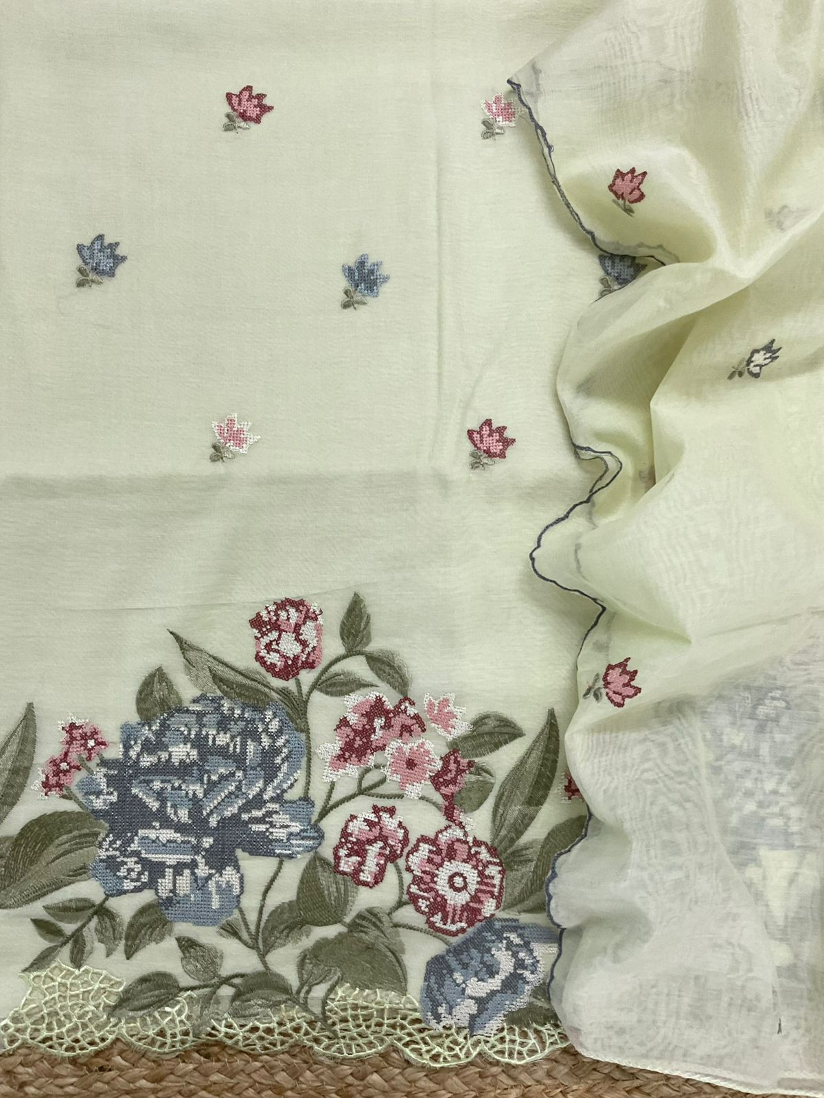 Pure Chanderi Embroidered Suit - Green