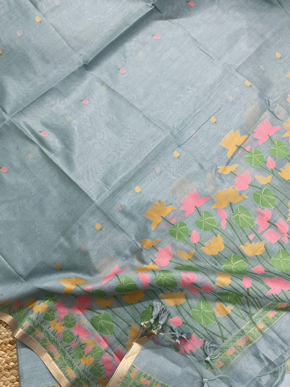 Soft Chanderi Jamdani Weaved Suit - Grey