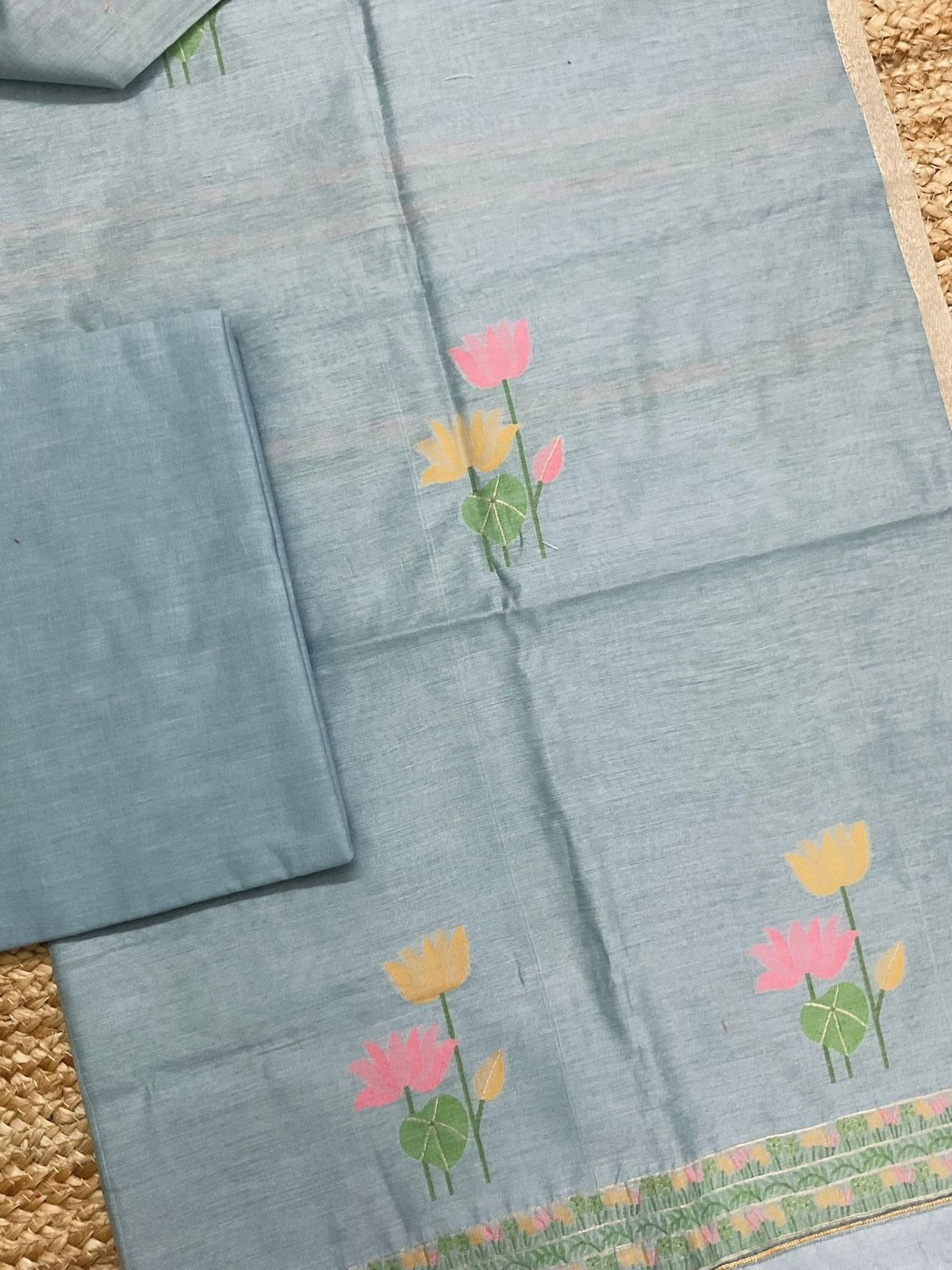 Soft Chanderi Jamdani Weaved Suit - Grey