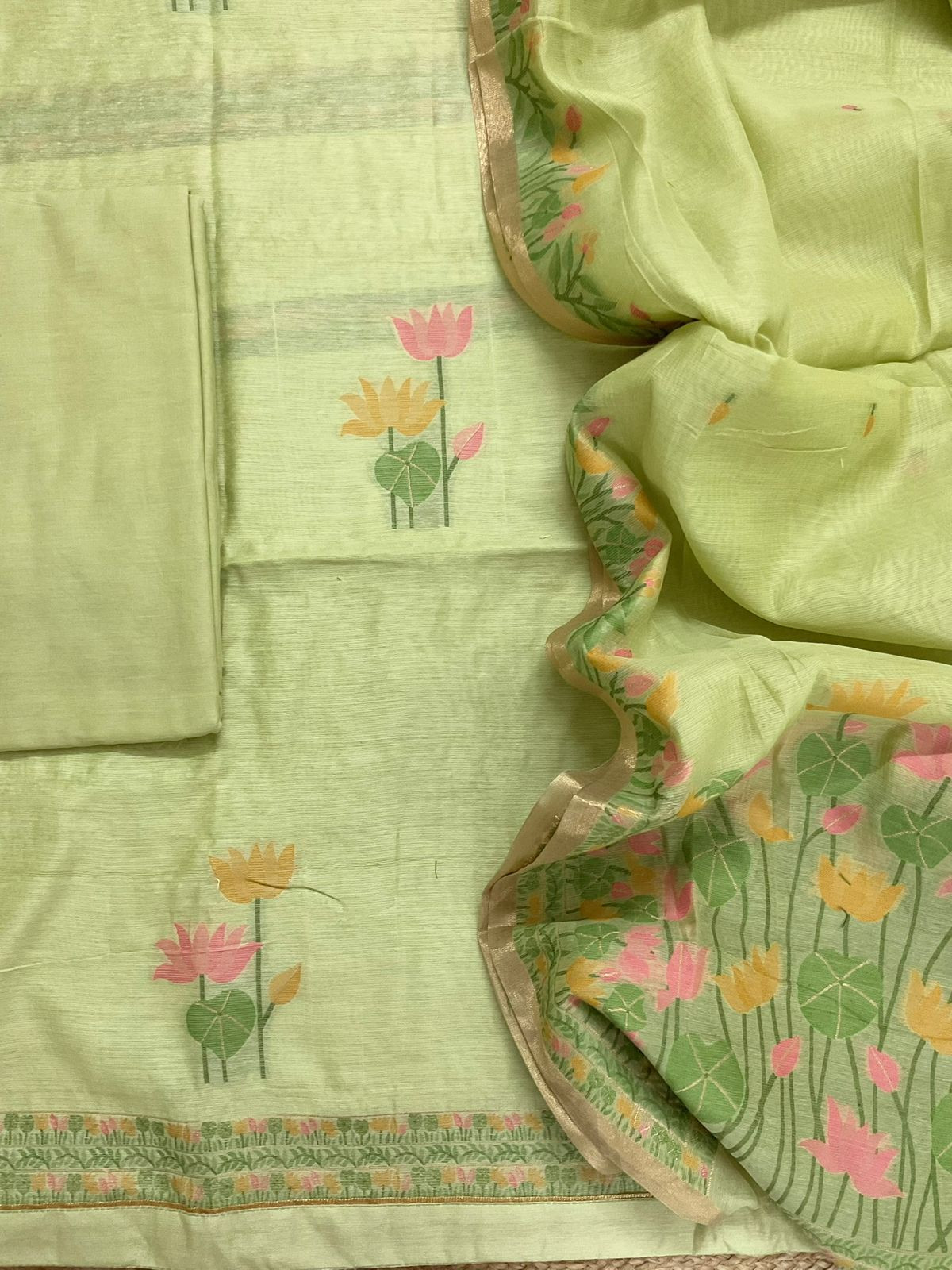 Soft Chanderi Jamdani Weaved Suit - Green