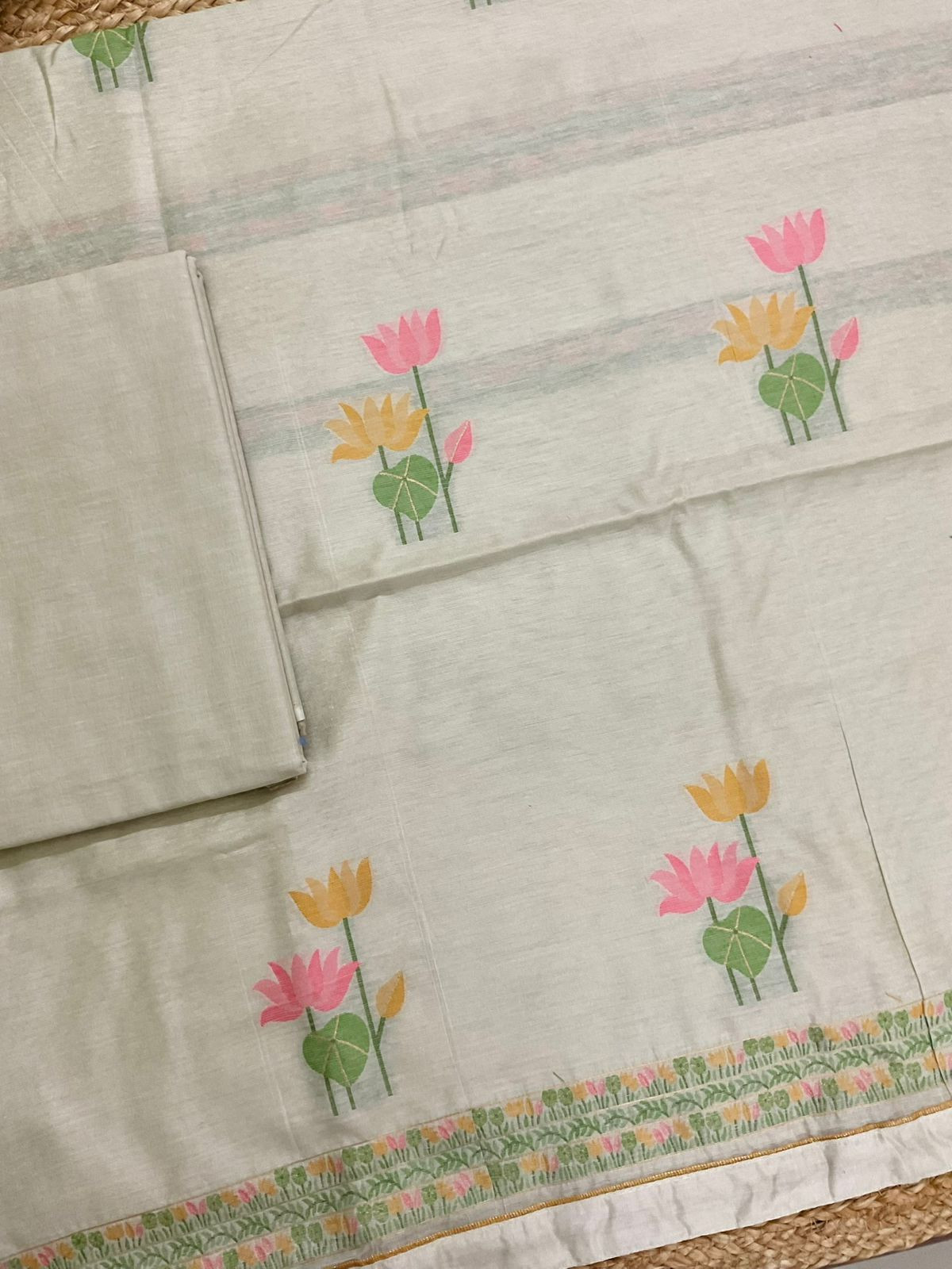 Soft Chanderi Jamdani Weaved Suit - Beige