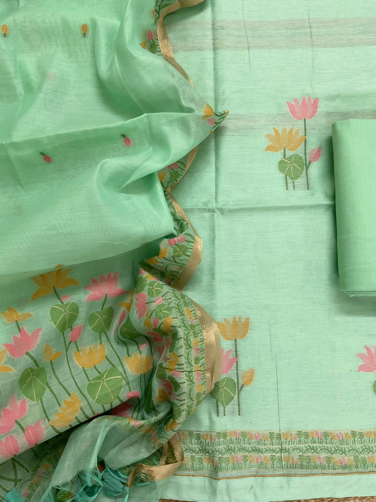 Soft Chanderi Jamdani Weaved Suit - Green