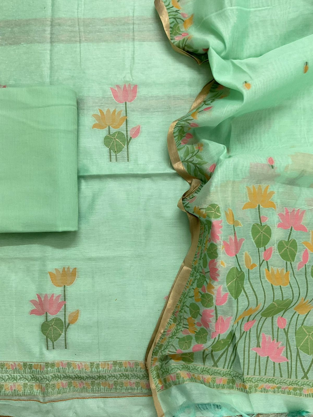 Soft Chanderi Jamdani Weaved Suit - Green