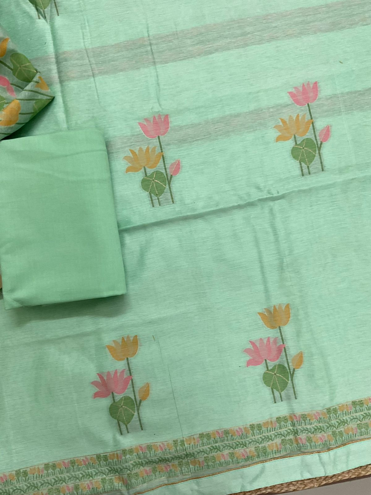 Soft Chanderi Jamdani Weaved Suit - Green