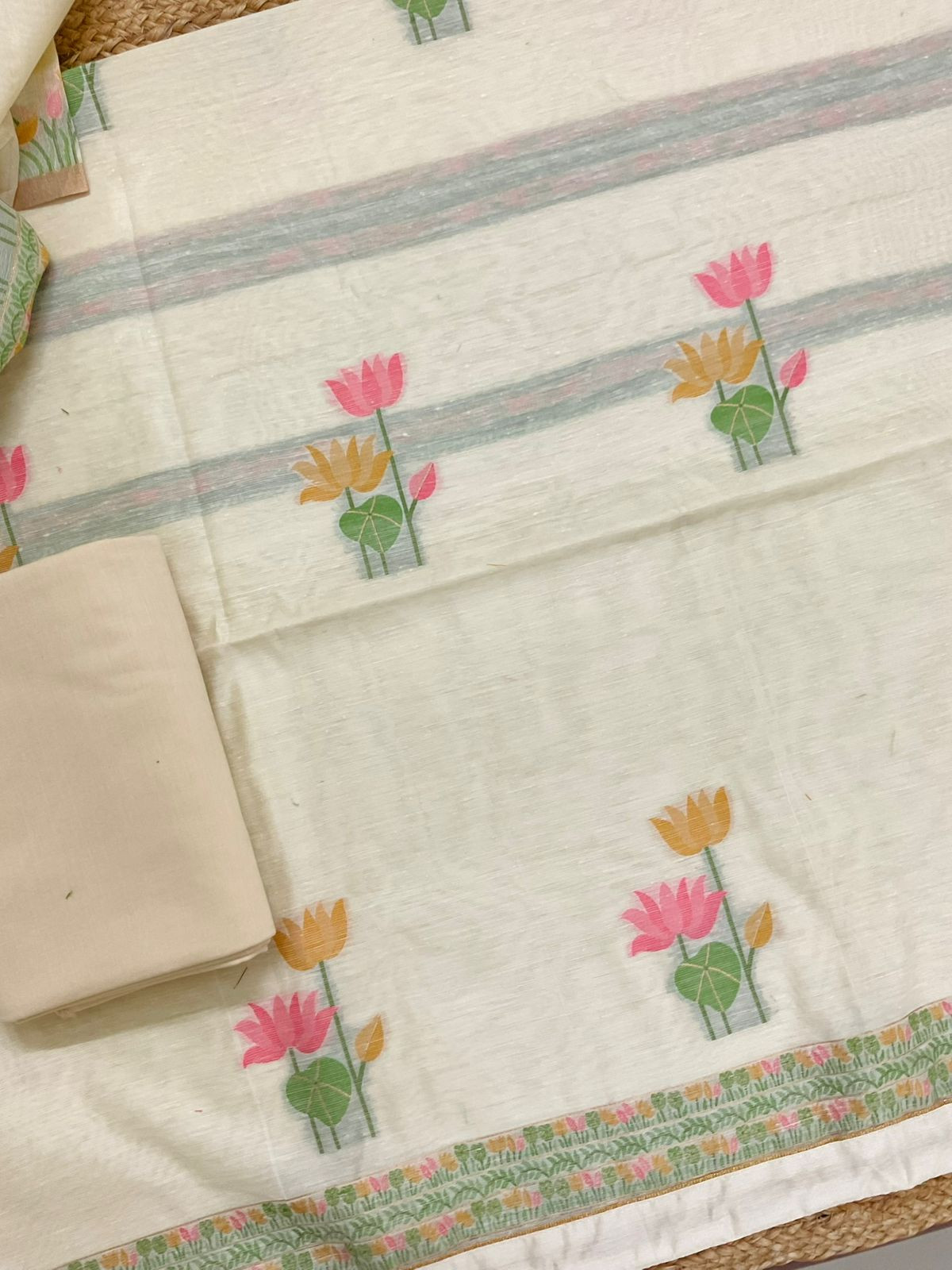 Soft Chanderi Jamdani Weaved Suit - Cream