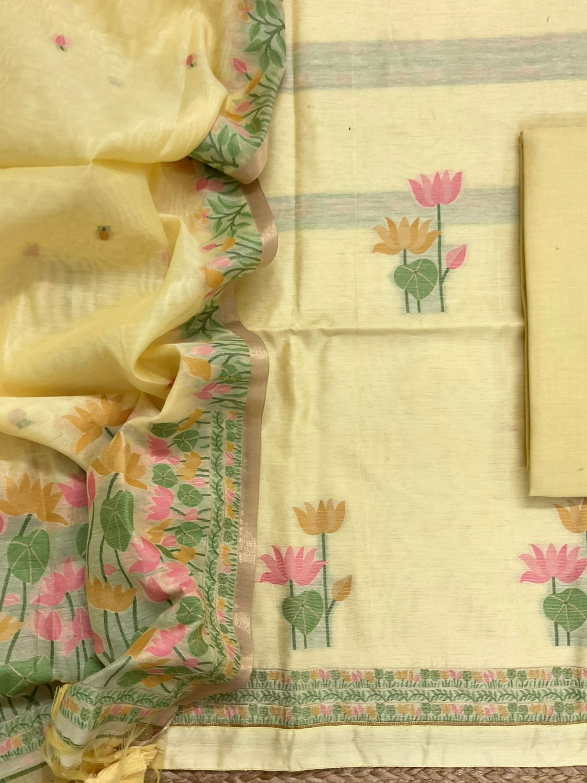 Soft Chanderi Jamdani Weaved Suit - Yellow