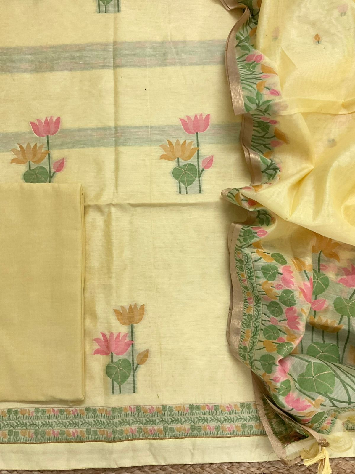 Soft Chanderi Jamdani Weaved Suit - Yellow