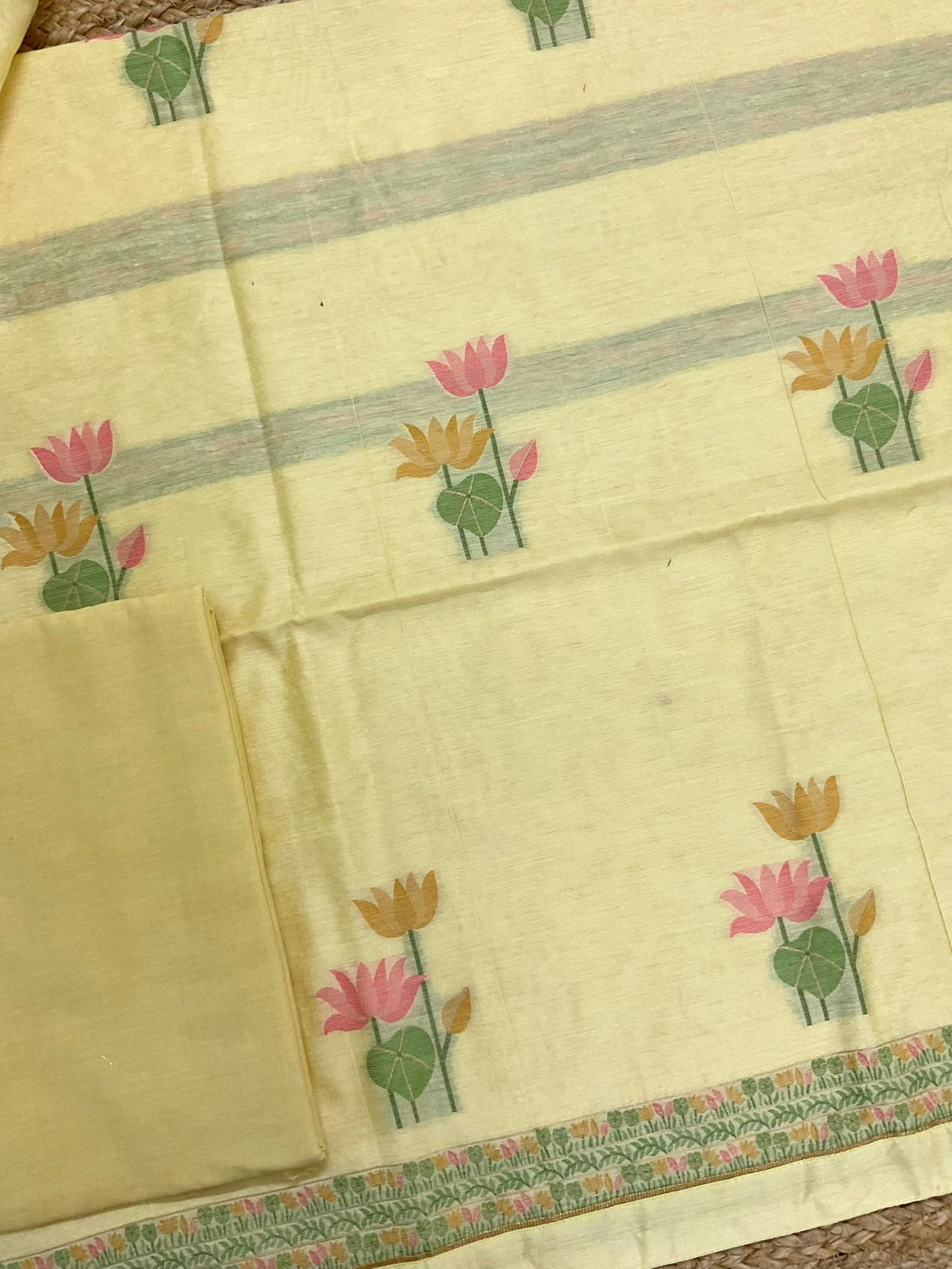 Soft Chanderi Jamdani Weaved Suit - Yellow