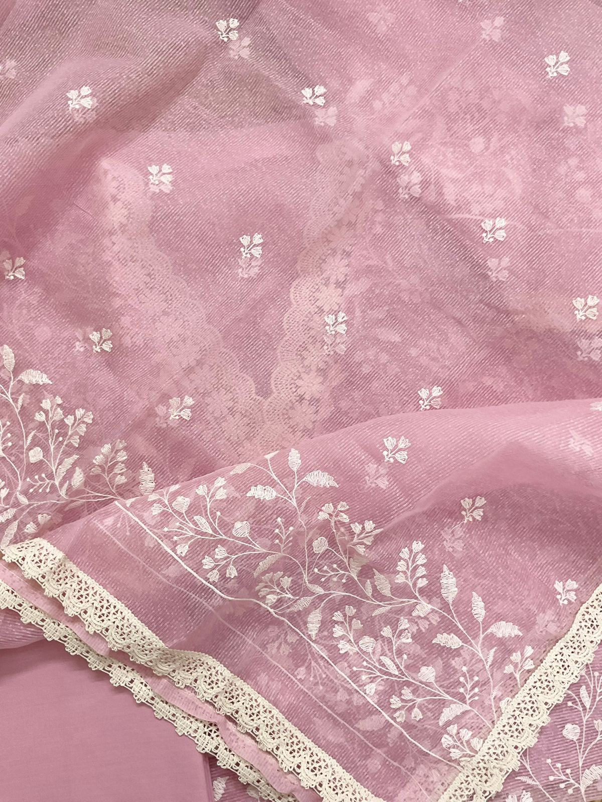 Soft Jute Kota Silk Embroidered Suit - Pink