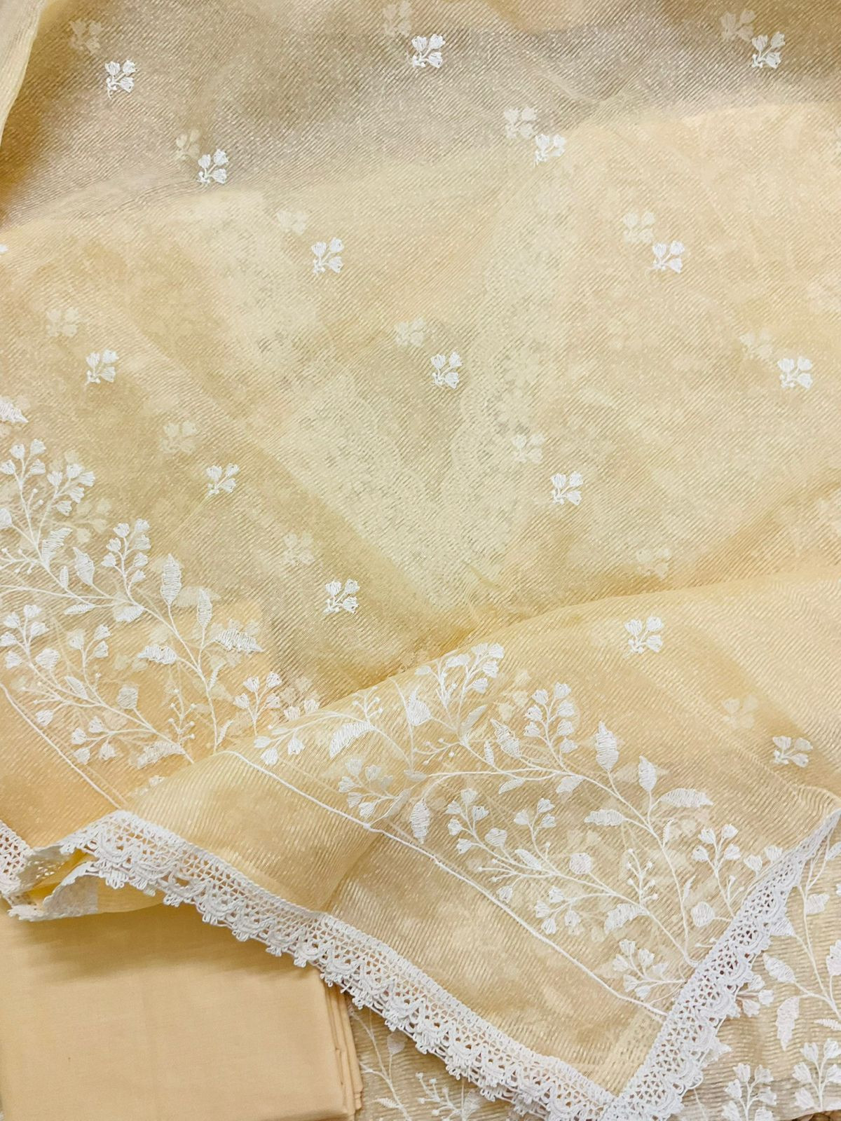 Soft Jute Kota Silk Embroidered Suit - yellow