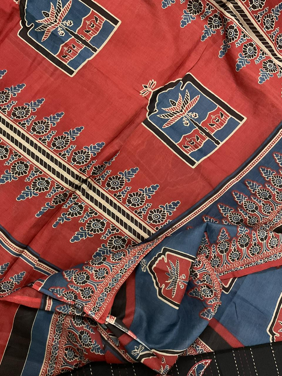 Pure Cotton Printed Embroidered Suit - Black