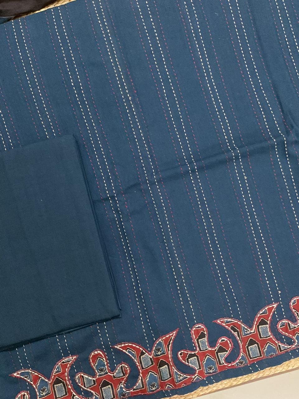 Pure Cotton Printed Embroidered Suit - Blue
