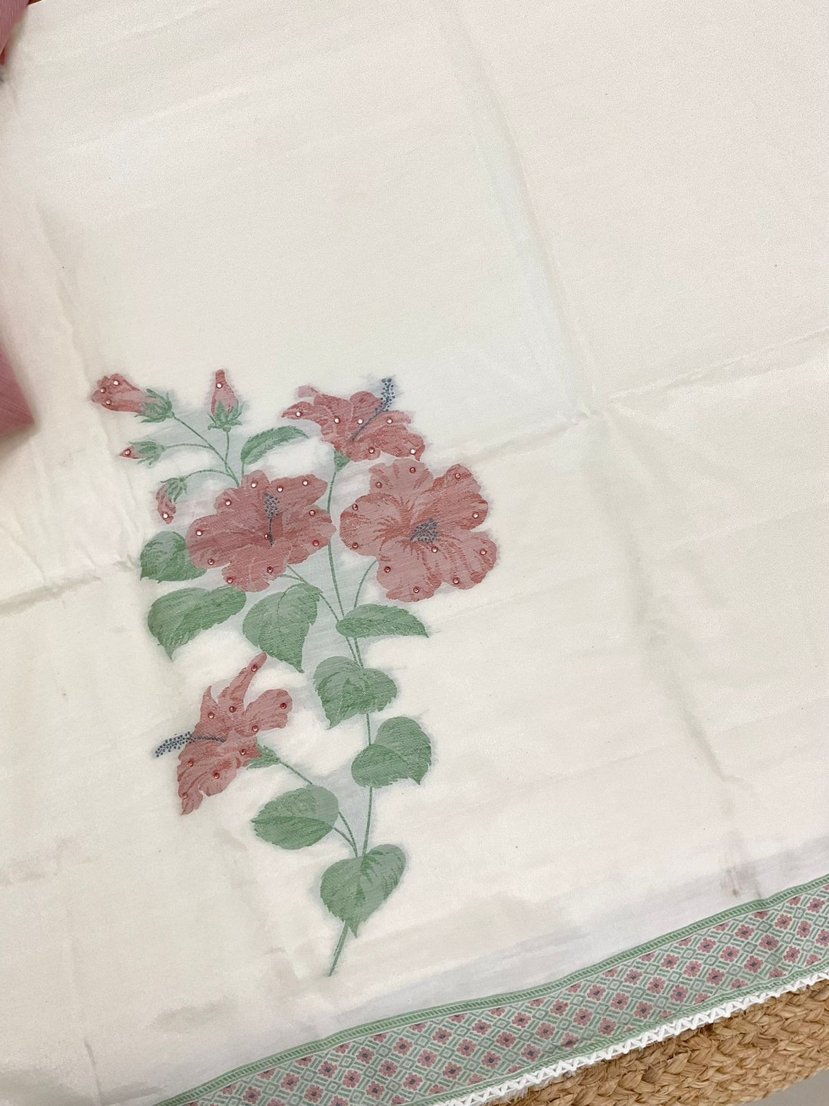 Soft Shimmer Silk Jamdani Weaved Embroidered Suit - Off White