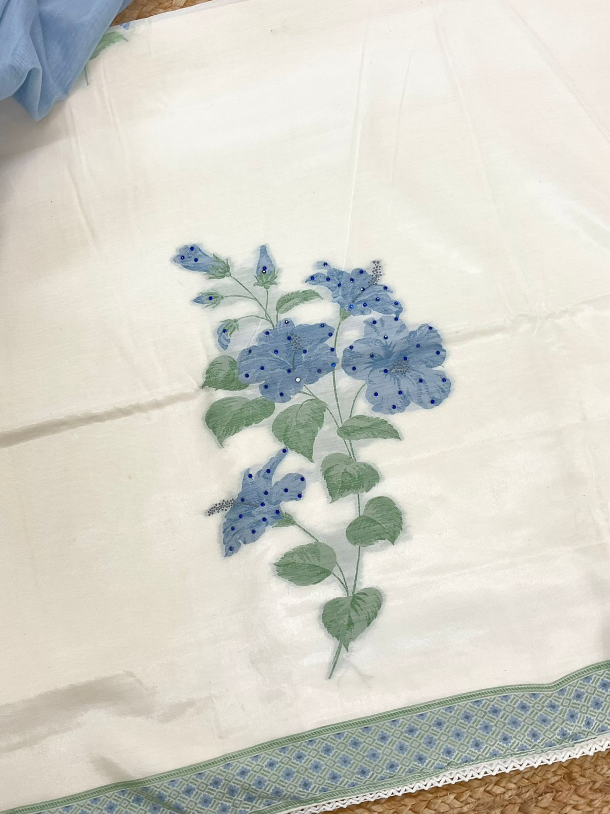 Soft Shimmer Silk Jamdani Weaved Embroidered Suit - Off White