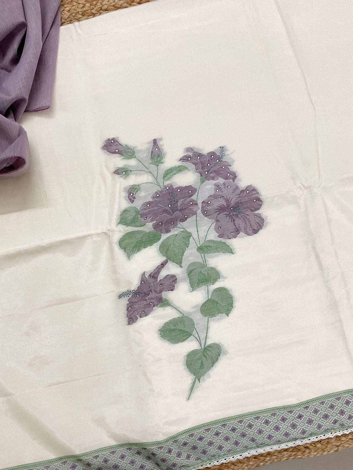 Soft Shimmer Silk Jamdani Weaved Embroidered Suit - Off White