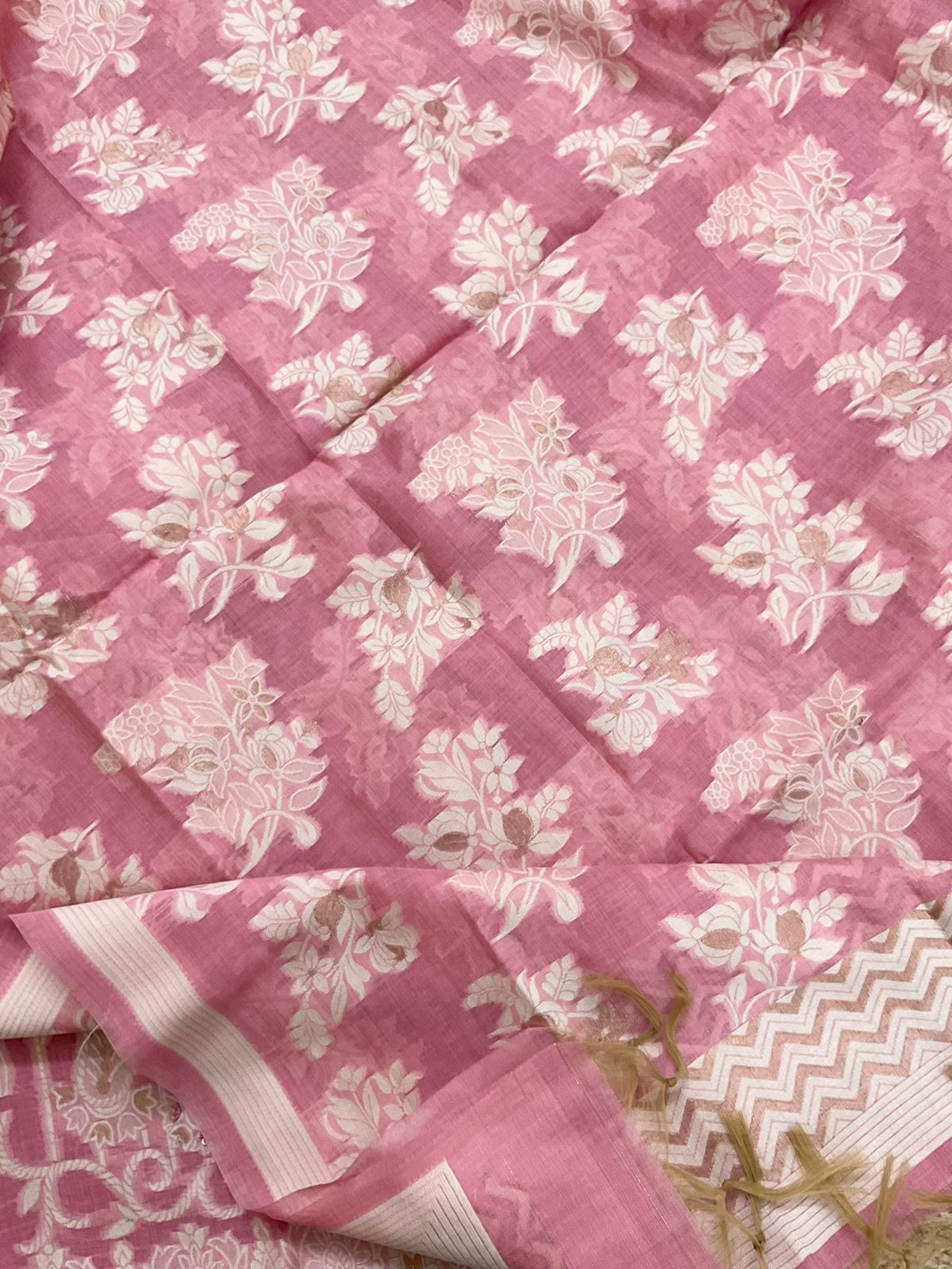 Soft Slub Chanderi Jamdani Weaved Embroidered Suit - Pink