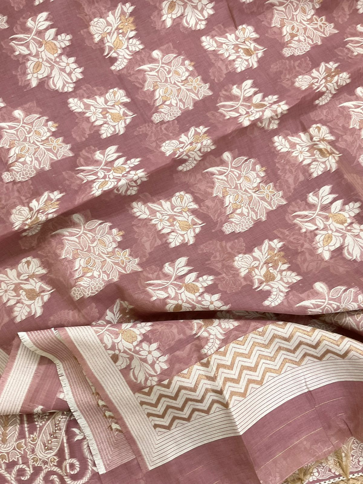 Soft Slub Chanderi Jamdani Weaved Embroidered Suit - Dark Onion Pink