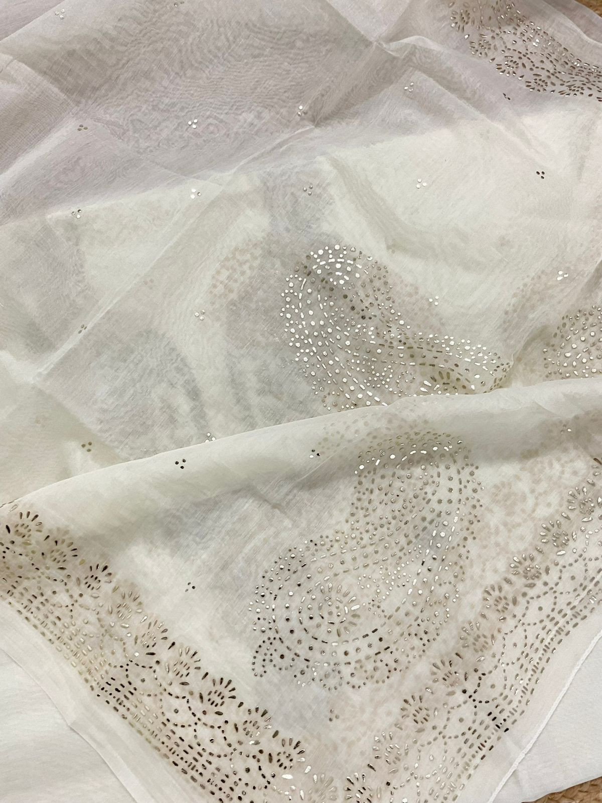 Soft Chanderi Embroidered Suit - Off White