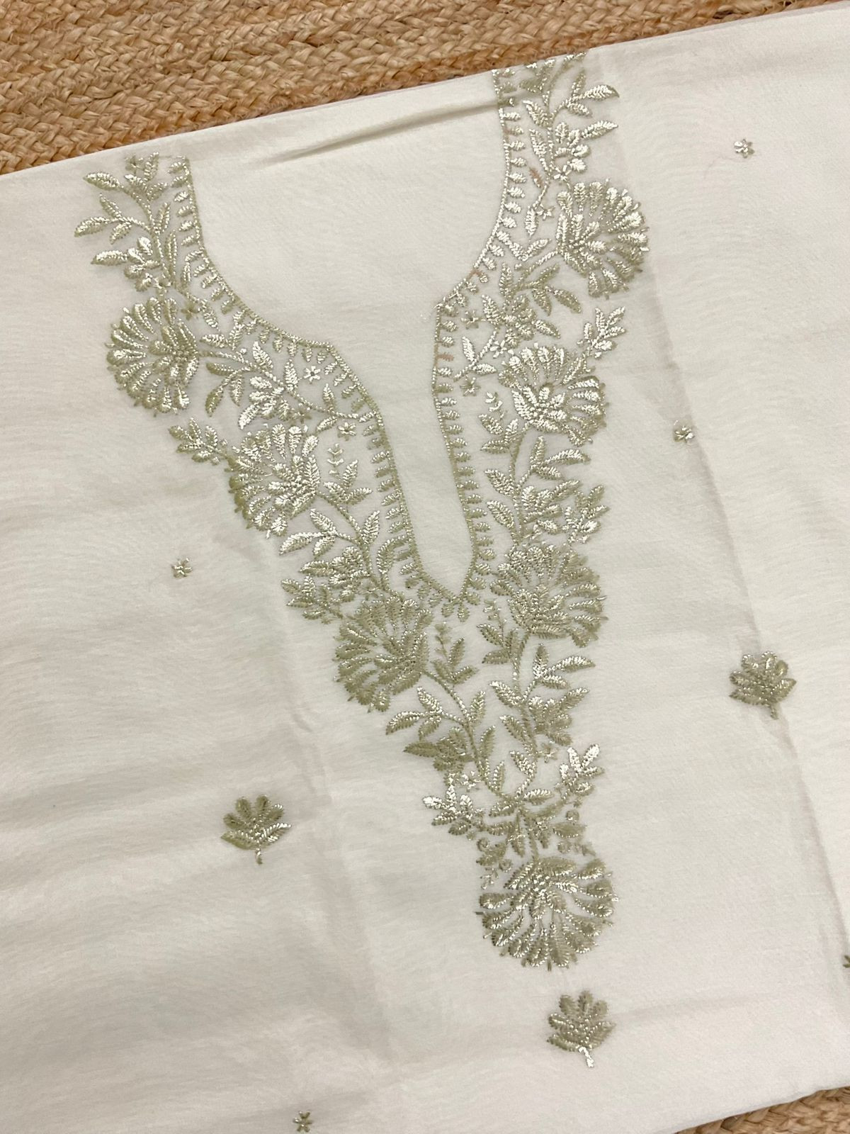 Soft Chanderi Embroidered Suit - Off White