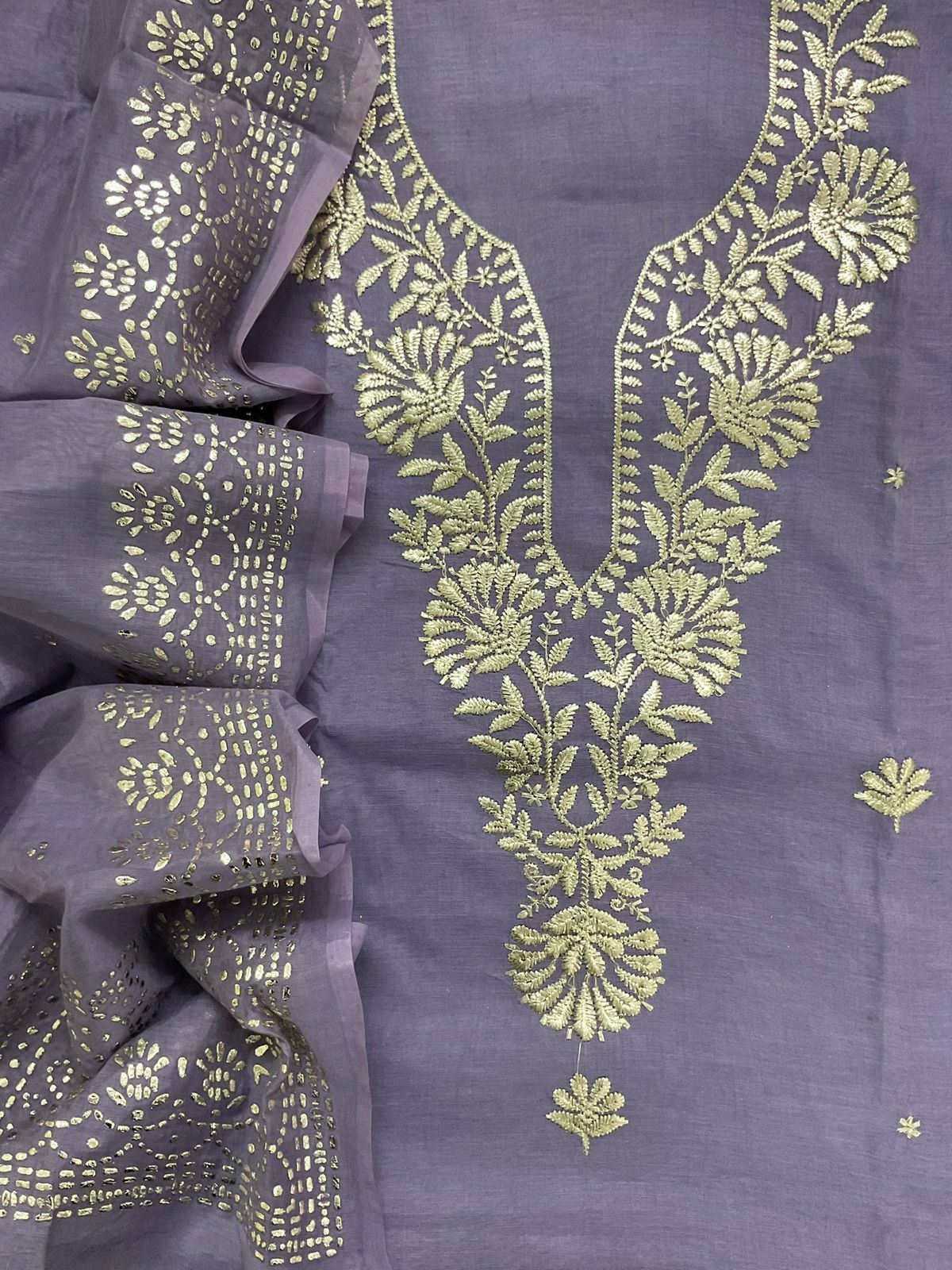 Soft Chanderi Embroidered Suit - Lavender