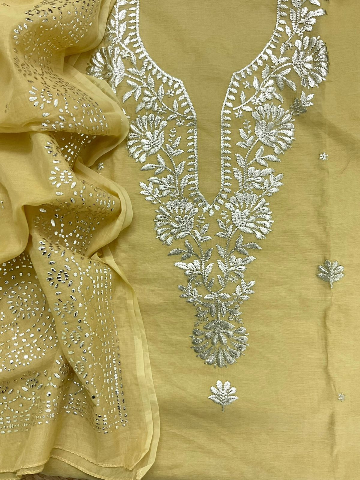 Soft Chanderi Embroidered Suit - Yellow