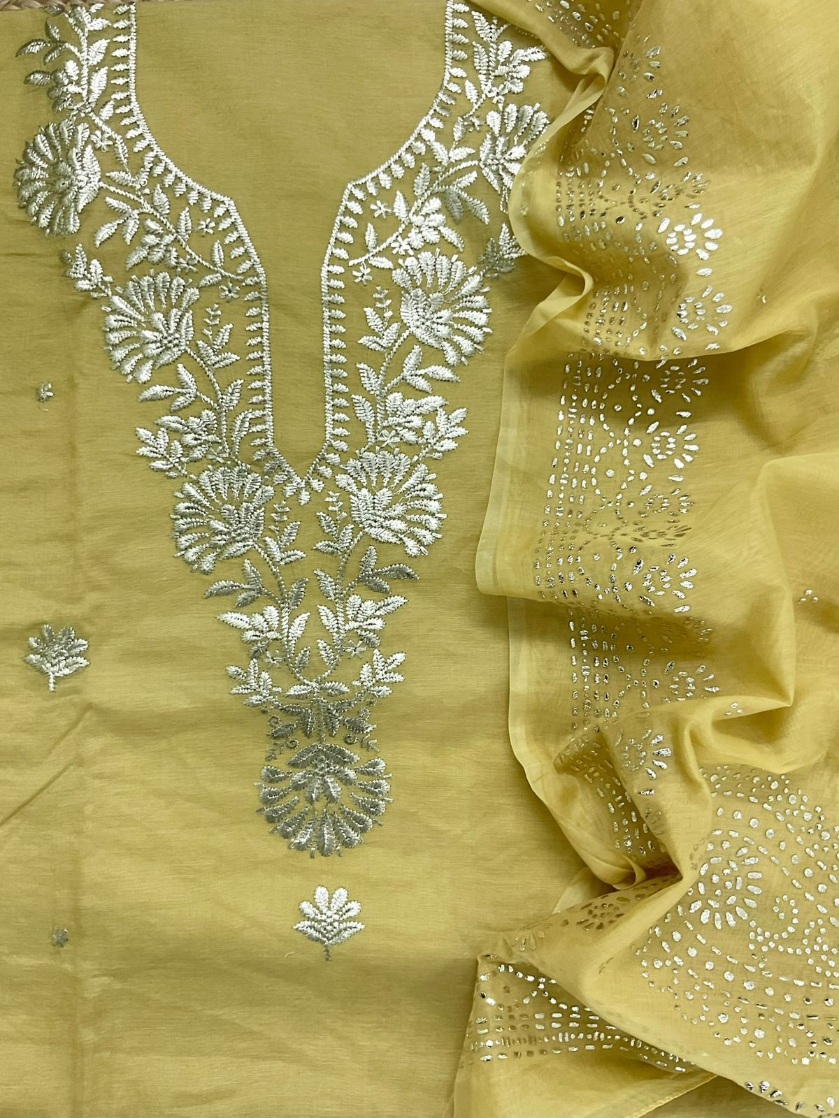 Soft Chanderi Embroidered Suit - Yellow