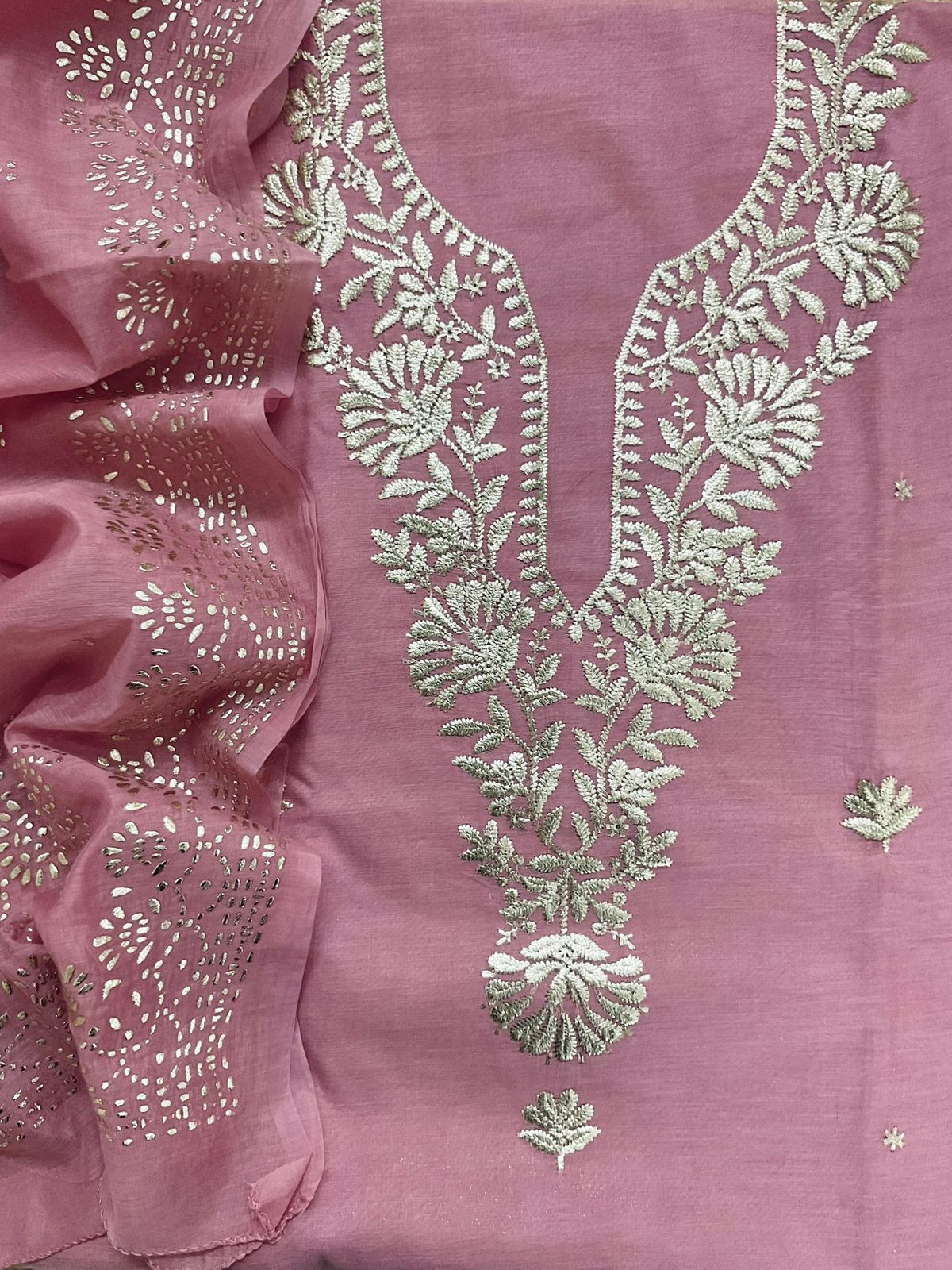 Soft Chanderi Embroidered Suit - Pink