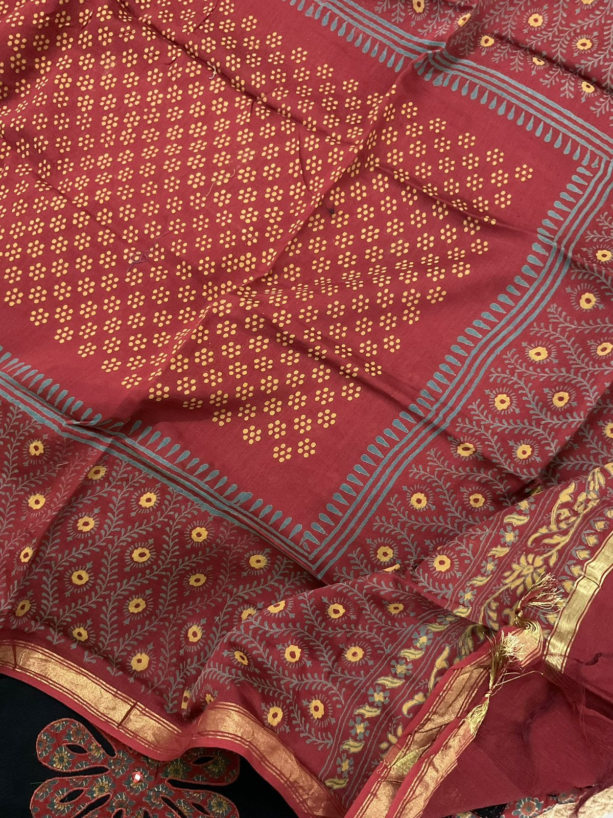 Pure Cotton Printed Embroidered Suit - Black