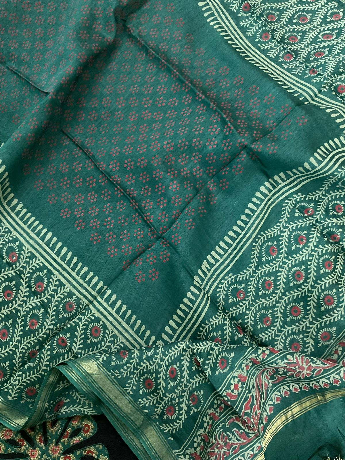 Pure Cotton Printed Embroidered Suit - Black