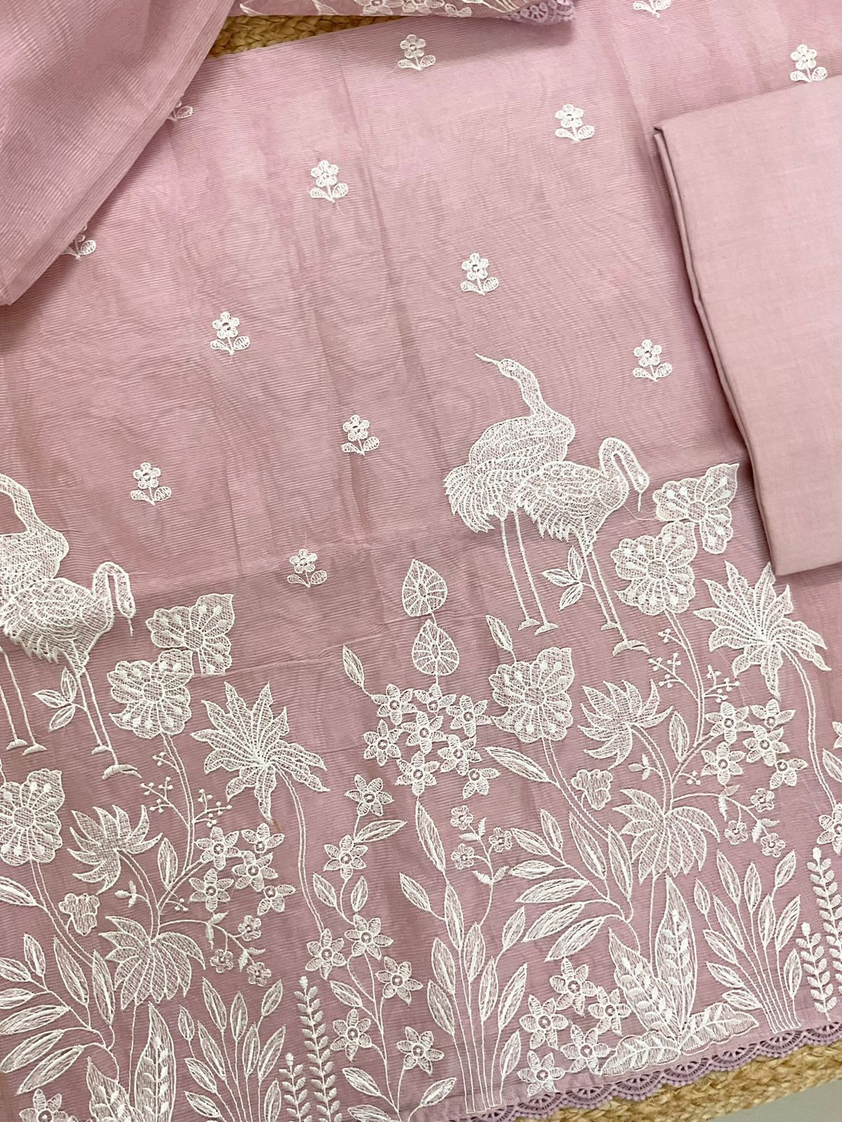 Soft Supernet Embroidered Suit - Onion Pink