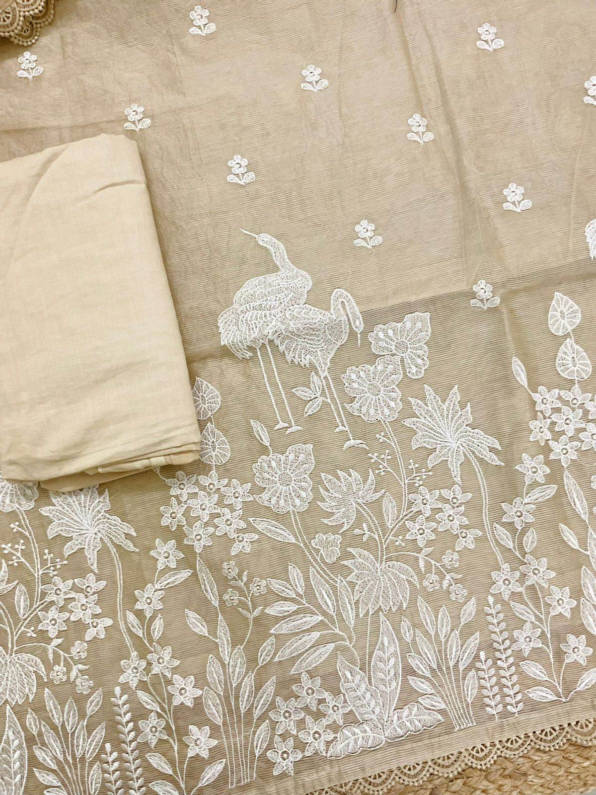 Soft Supernet Embroidered Suit - Beige