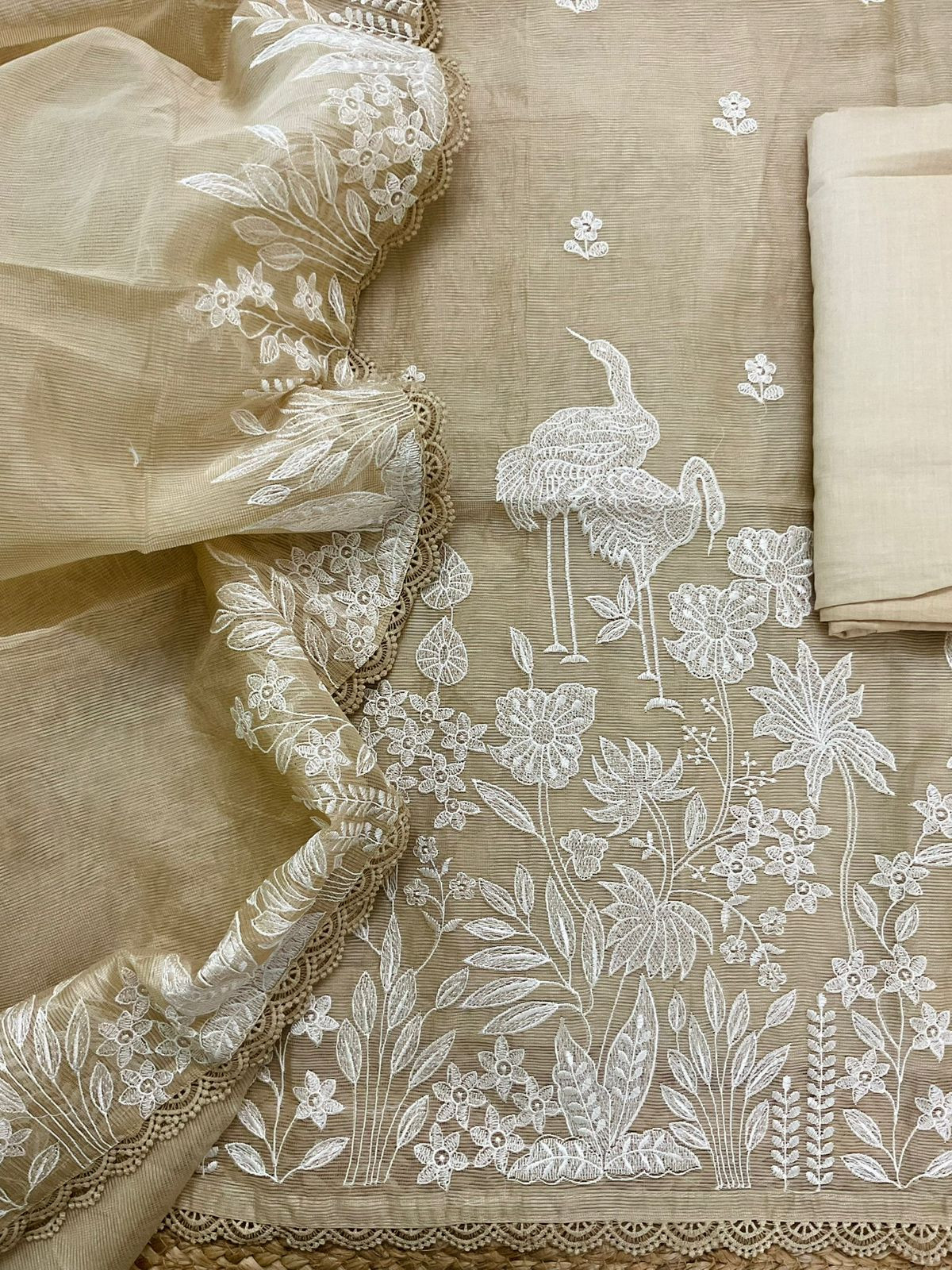 Soft Supernet Embroidered Suit - Beige