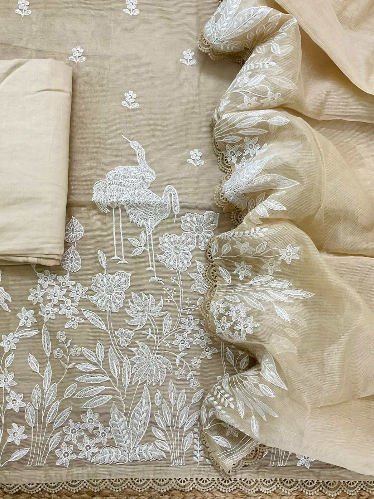 Soft Supernet Embroidered Suit - Beige