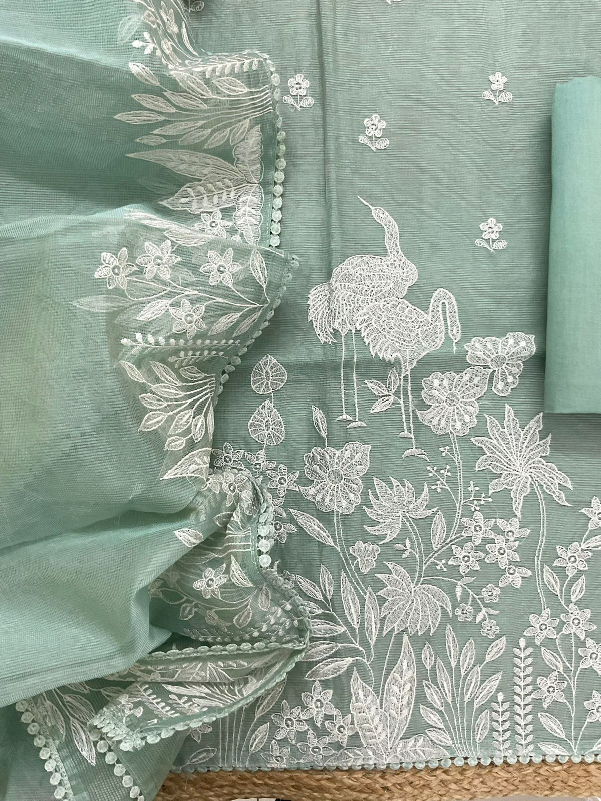 Soft Supernet Embroidered Suit - Green