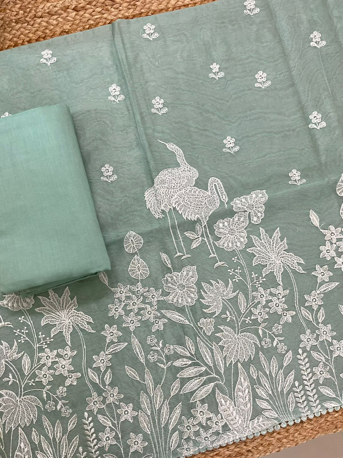 Soft Supernet Embroidered Suit - Green