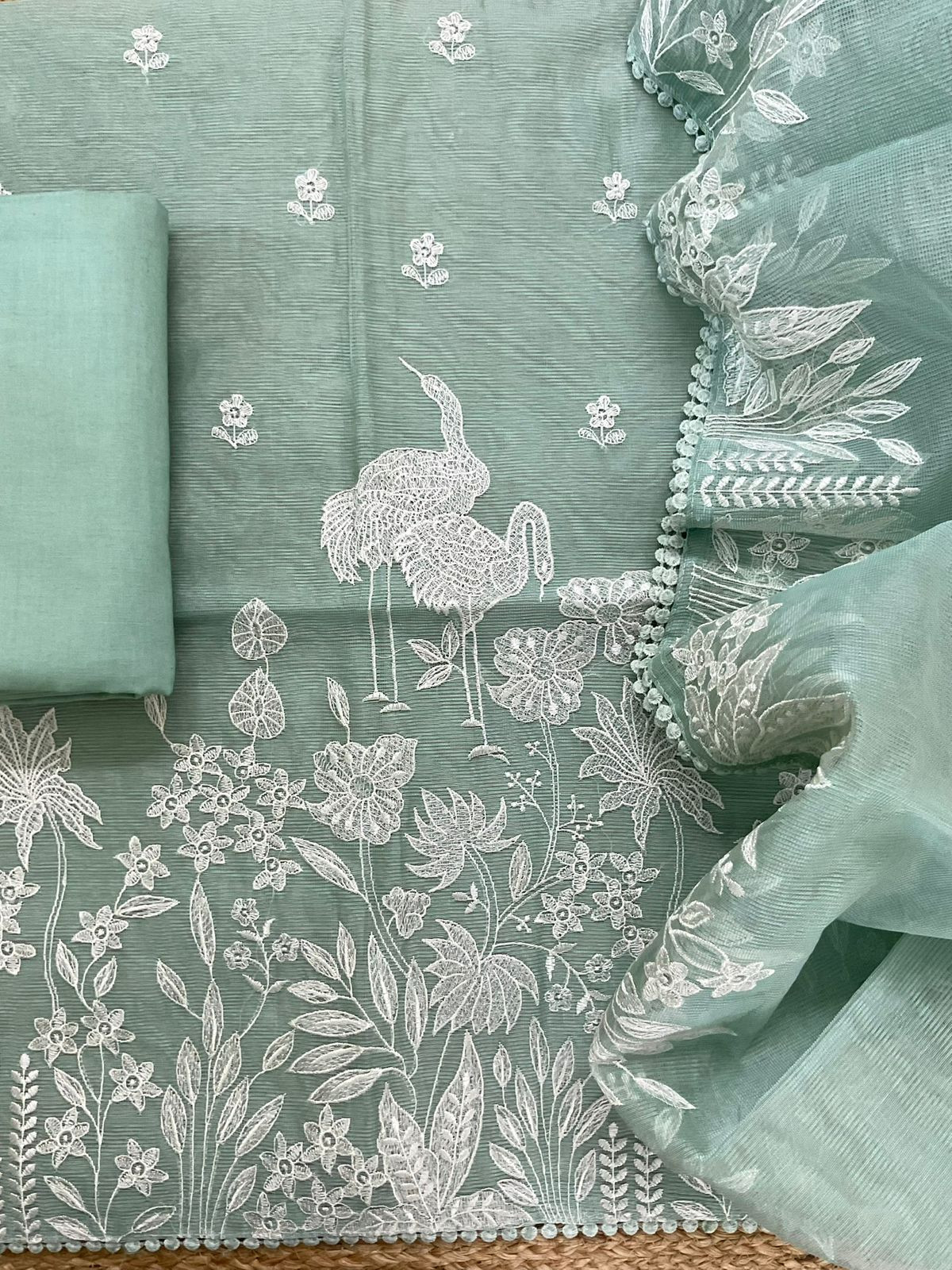 Soft Supernet Embroidered Suit - Green
