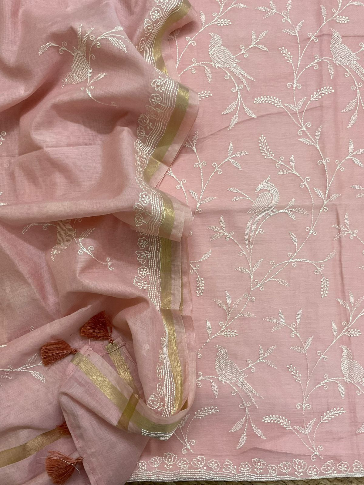 Soft Chanderi Embroidered Suit - Peach