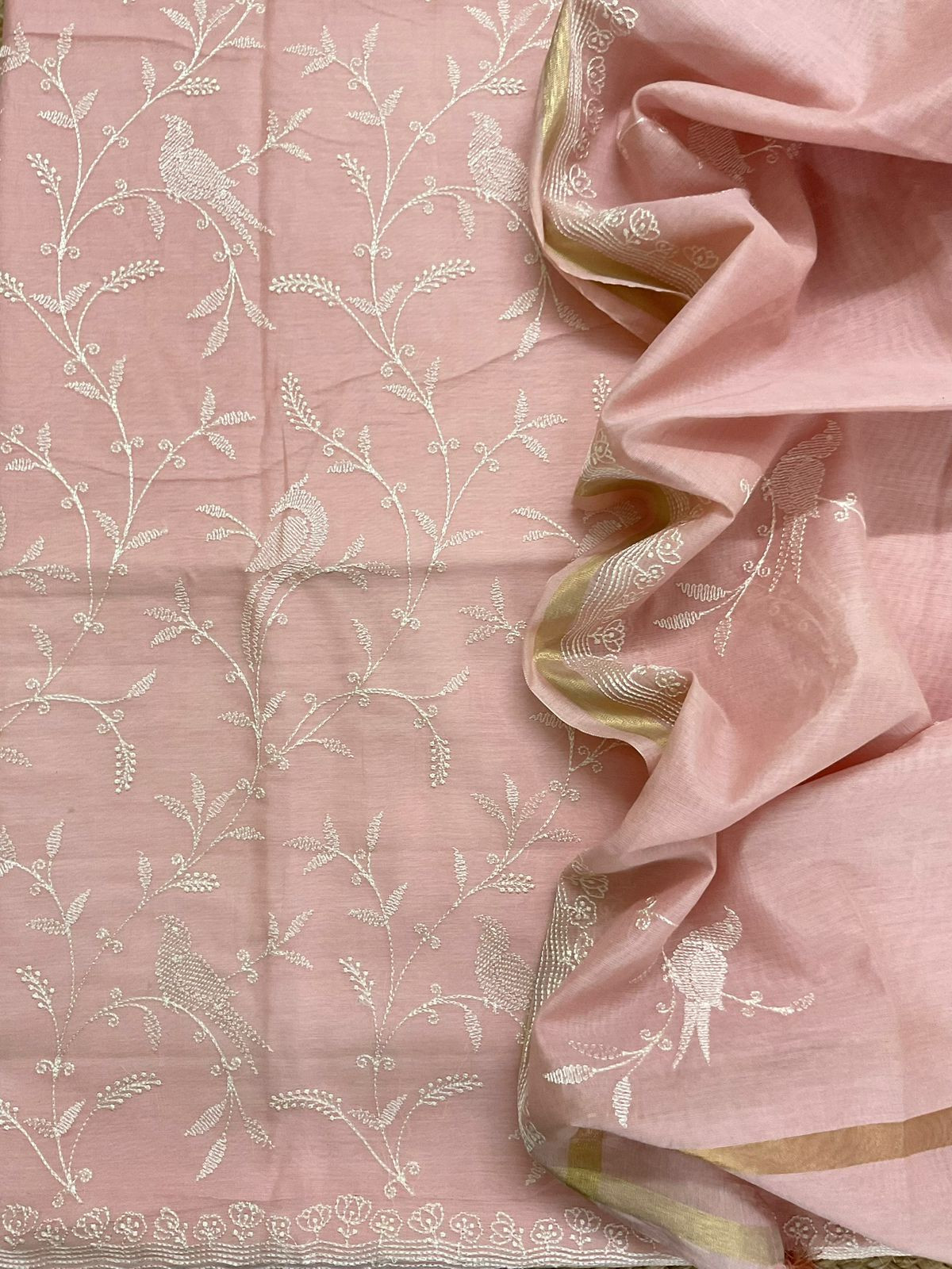 Soft Chanderi Embroidered Suit - Peach