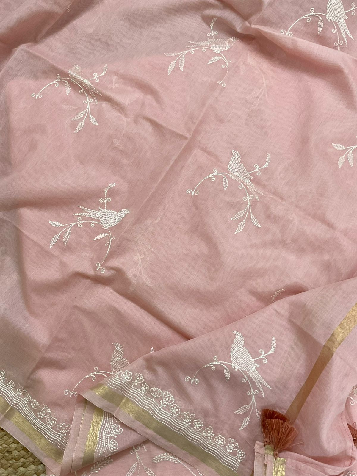 Soft Chanderi Embroidered Suit - Peach