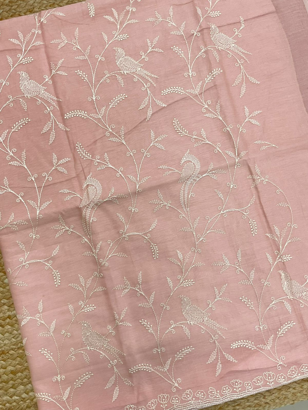 Soft Chanderi Embroidered Suit - Peach