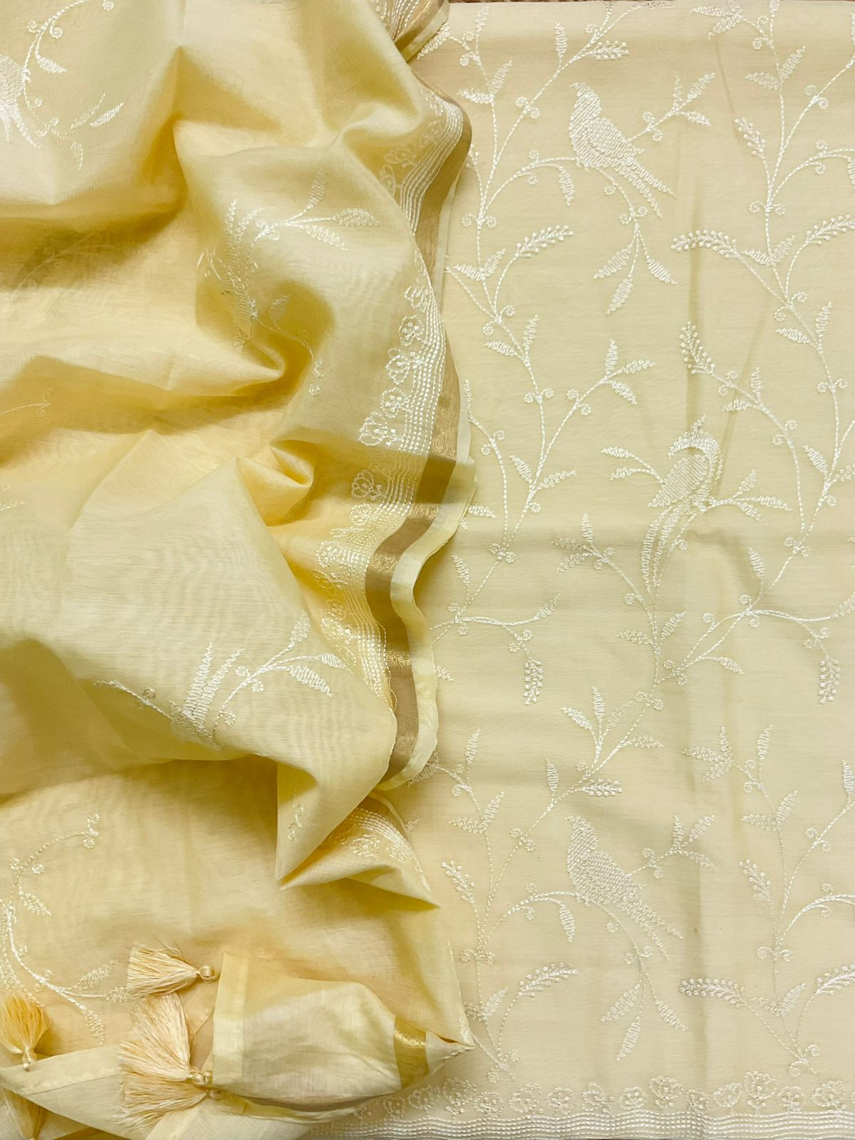 Soft Chanderi Embroidered Suit - Yellow