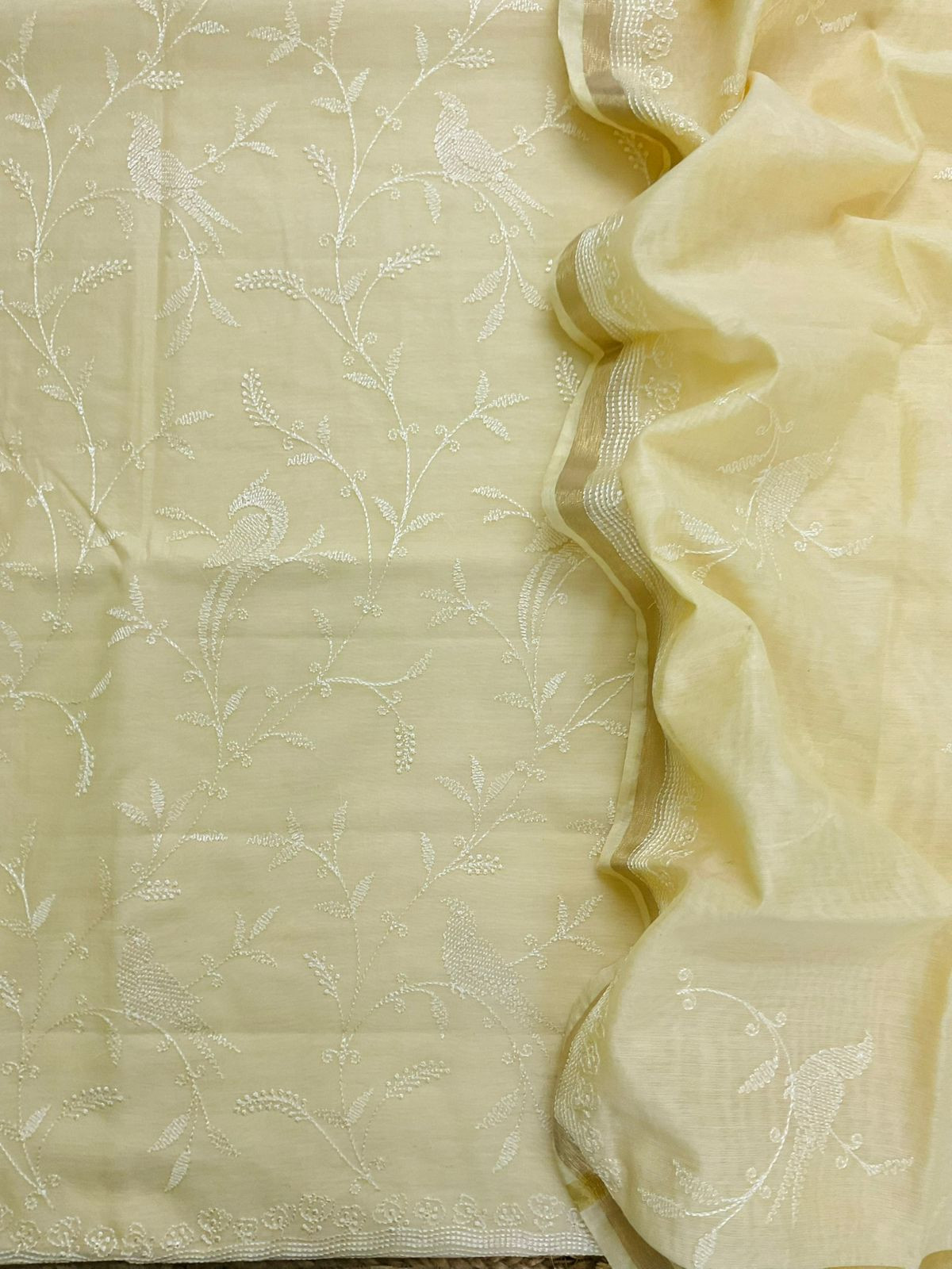 Soft Chanderi Embroidered Suit - Yellow