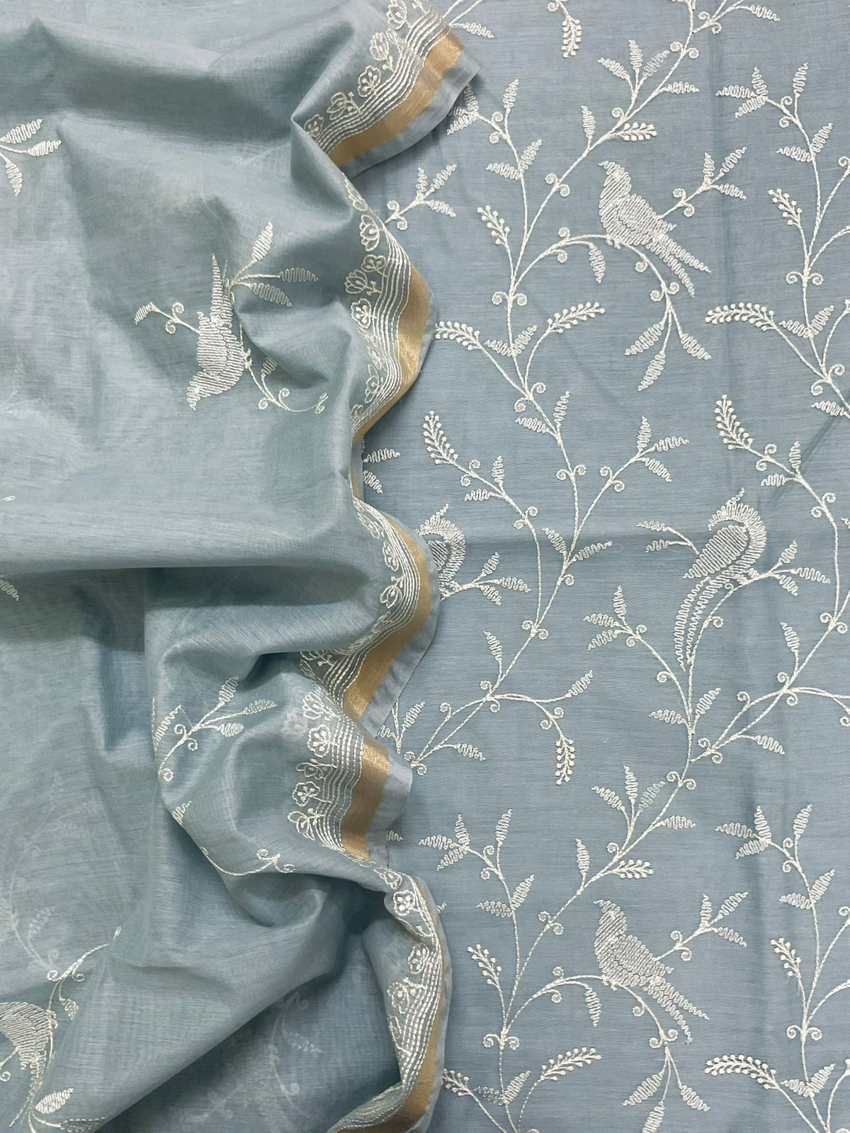 Soft Chanderi Embroidered Suit - Grey