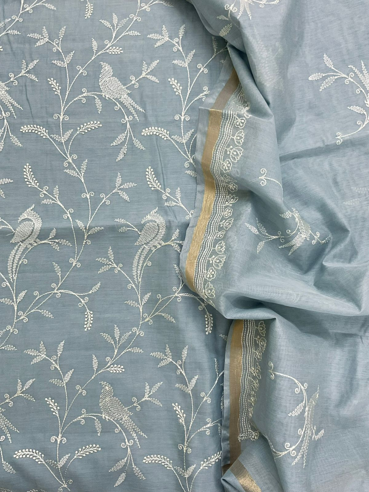 Soft Chanderi Embroidered Suit - Grey