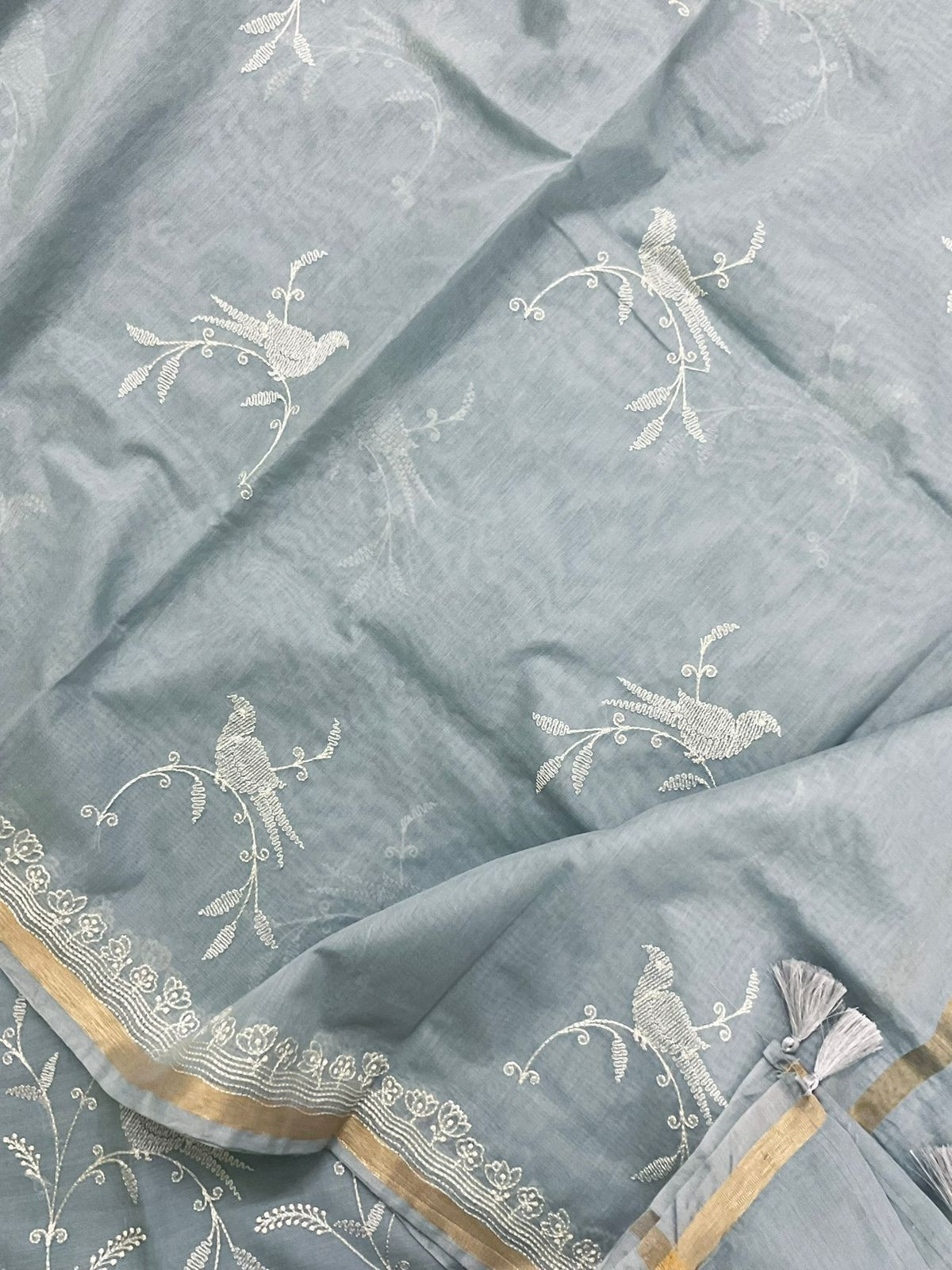 Soft Chanderi Embroidered Suit - Grey