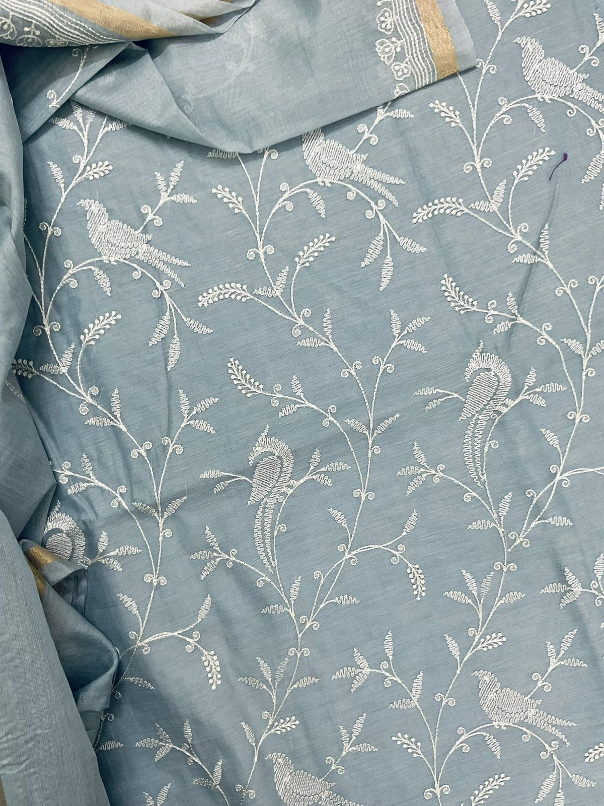 Soft Chanderi Embroidered Suit - Grey