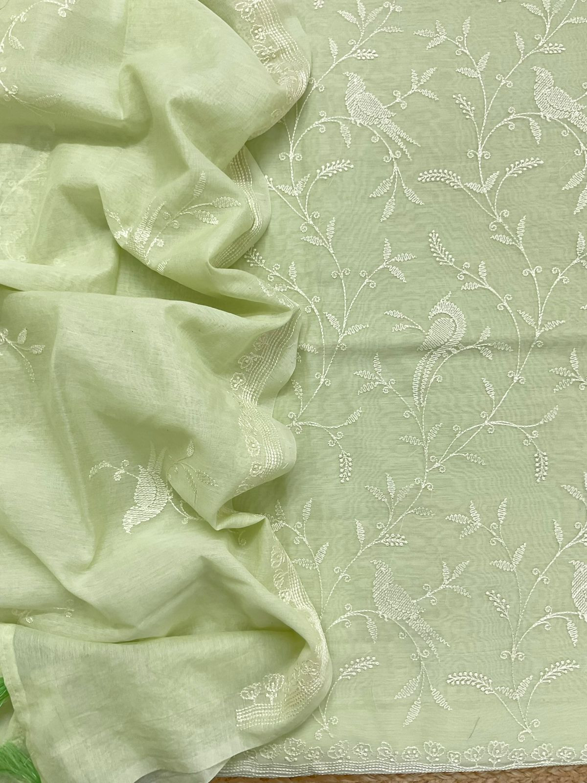 Soft Chanderi Embroidered Suit - Green