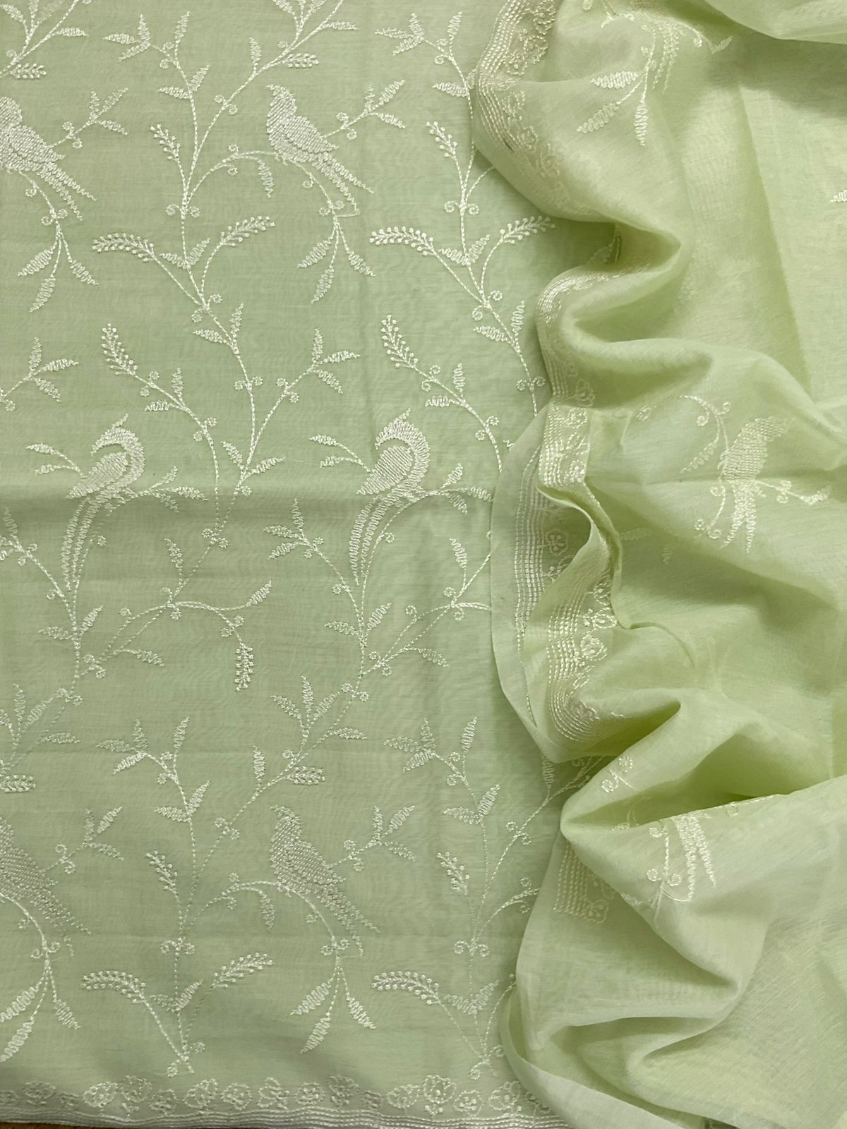Soft Chanderi Embroidered Suit - Green